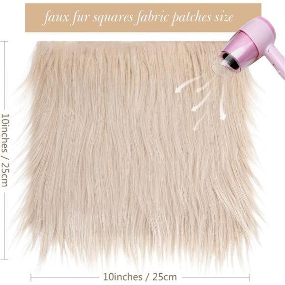 8 Pcs Faux Fox Fur Square Fabric 10 x 10 Inch Shaggy Fur Patches Fabric Cuts - Picture 6 of 7
